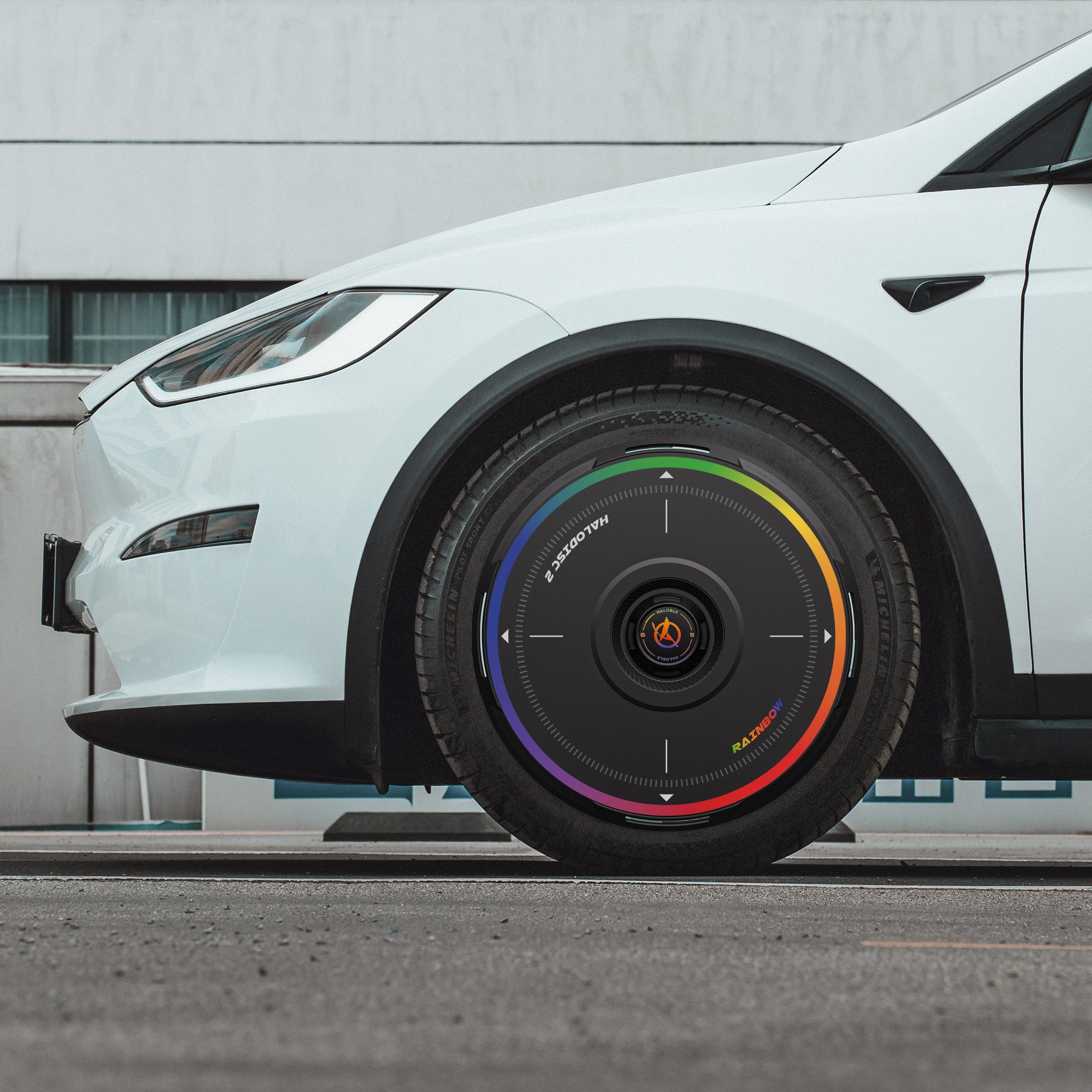 HALODISC 2 Wheel Covers for Tesla Model X 2016-2020 20" Staggered Wheels丨Rainbow Road