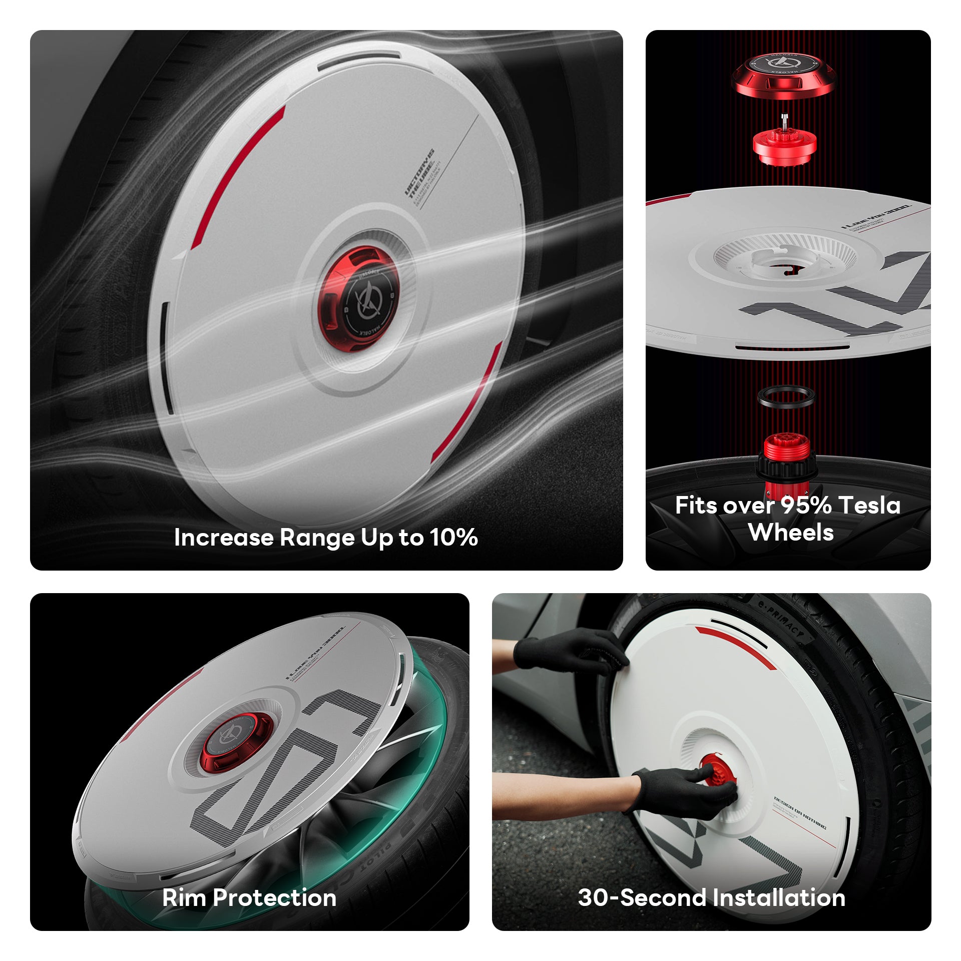 HALODISC 2 Custom Numbers - White | Set of 4 Wheel Covers for Tesla