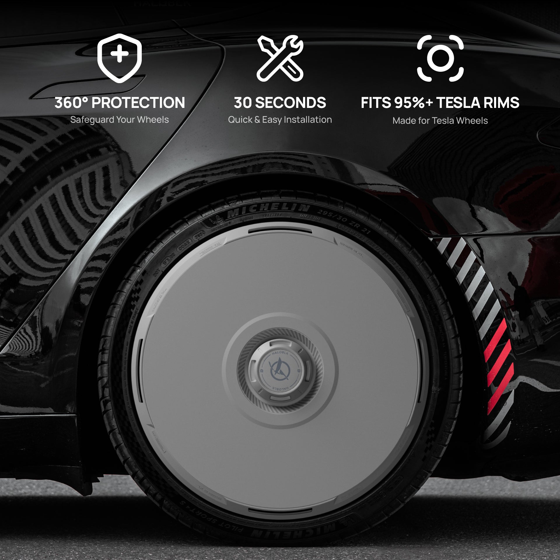 HALODISC 2 RTP - White | Set of 4 Wheel Covers for Tesla