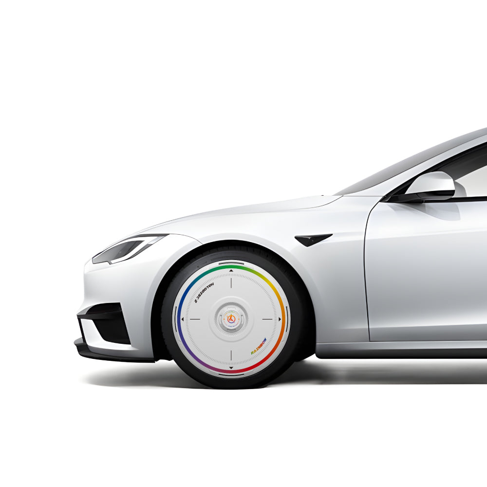 HALODISC 2 Rainbow Road - White | Set of 4 Wheel Covers for Tesla