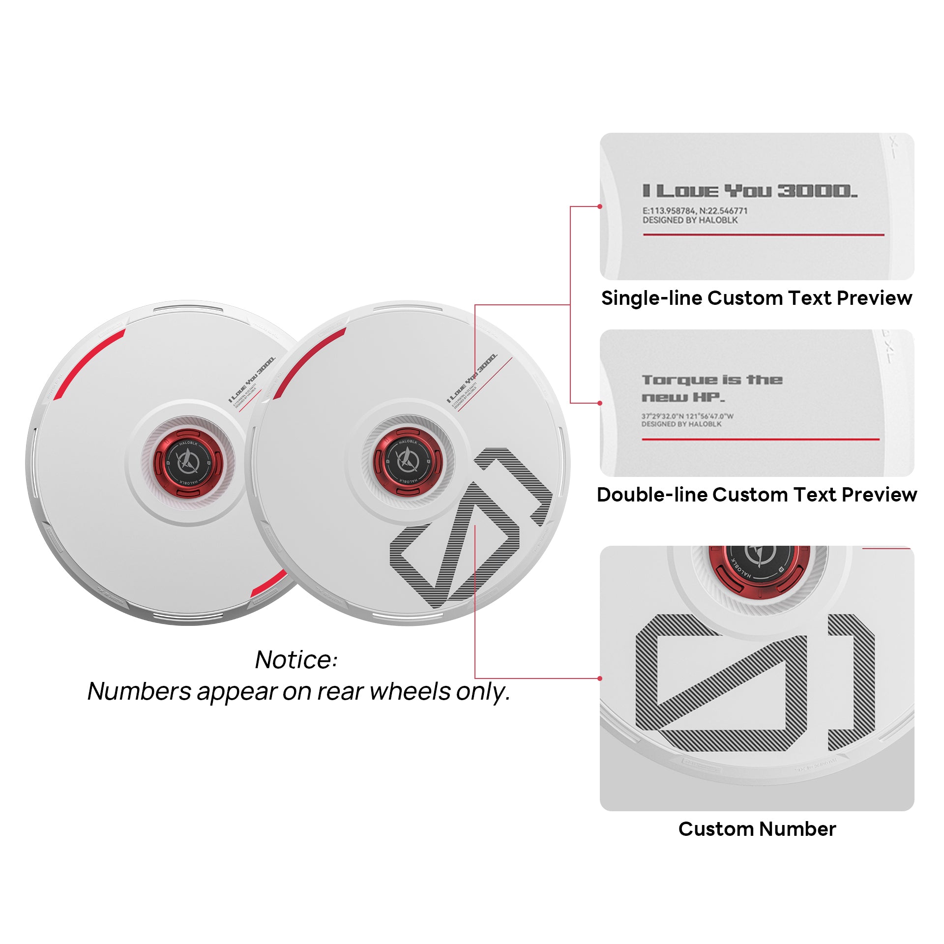 HALODISC 2 Wheel Covers for Tesla | Custom Numbers - White