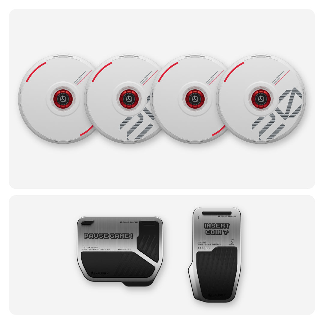 HALODISC 2 | Custom Numbers Wheel Covers (White) + Alloy Pedals 2 for Tesla