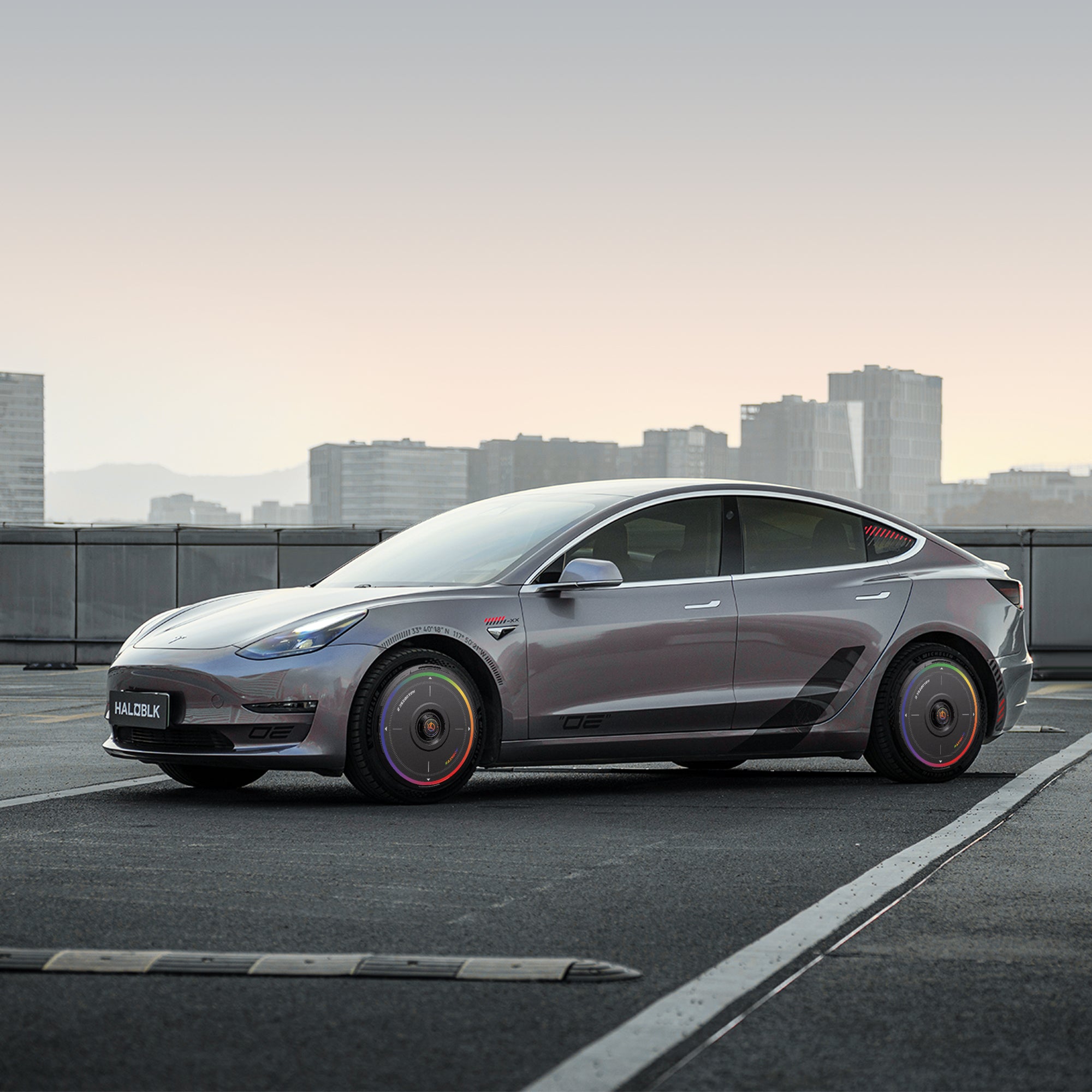 HALODISC 2 Wheel Covers for Tesla Model 3 2017-2018 19" Power Sports Wheels丨Rainbow Road