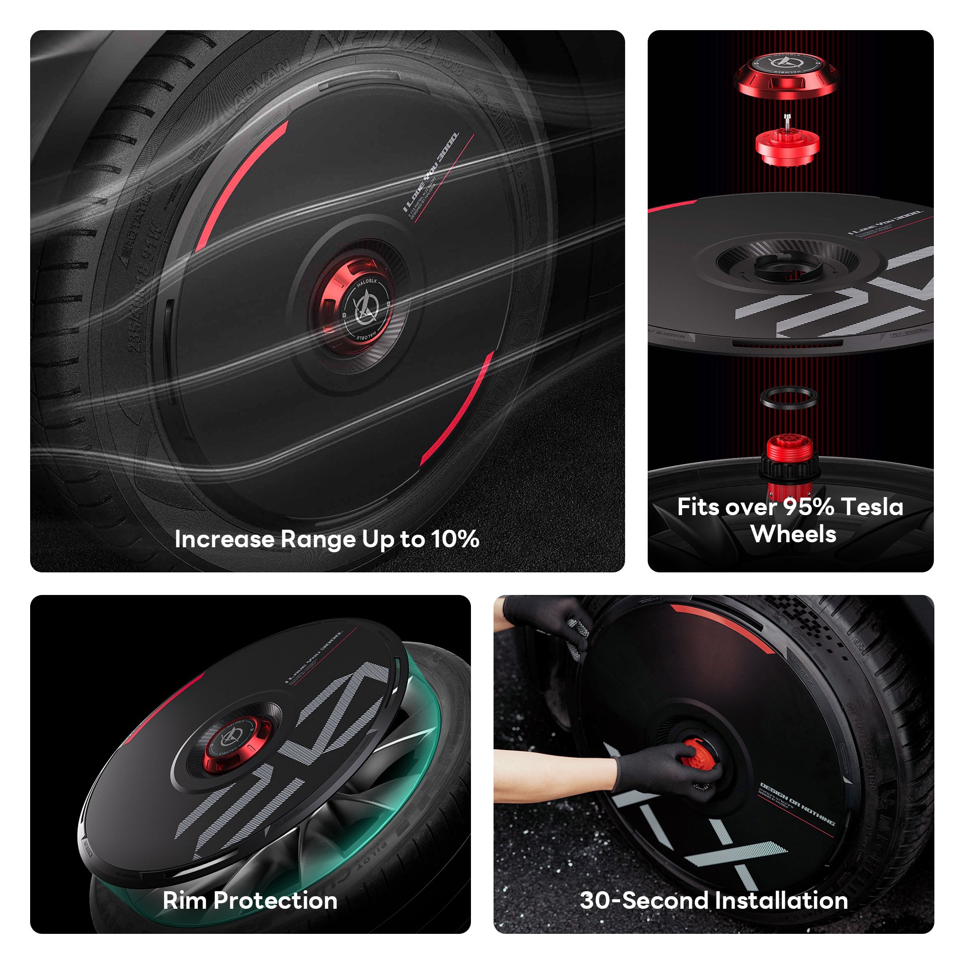 HALODISC 2 Wheel Covers for Tesla | Custom Numbers - Black