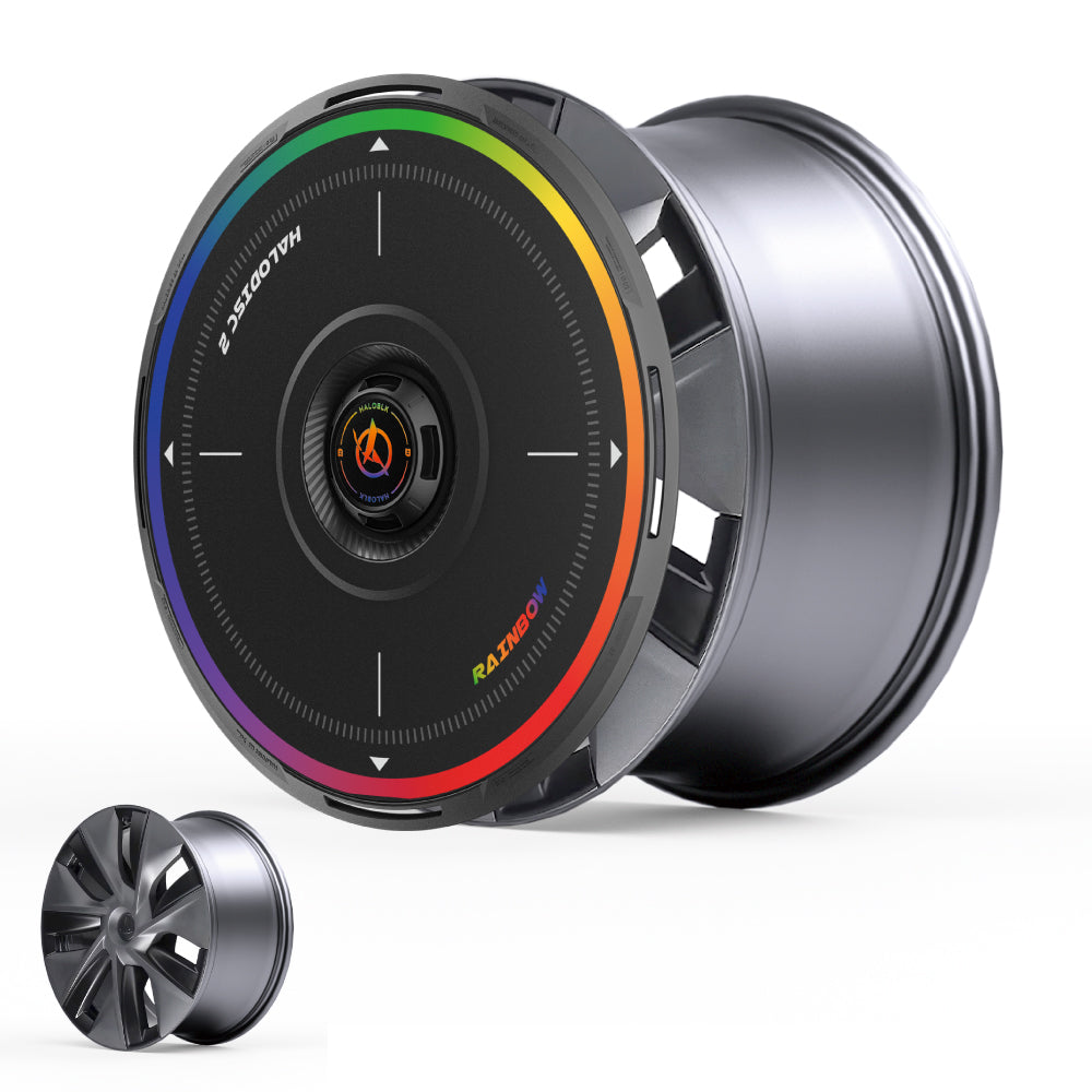 HALODISC 2 Wheel Covers for Tesla Model Y 19" Gemini Wheels丨Rainbow Road